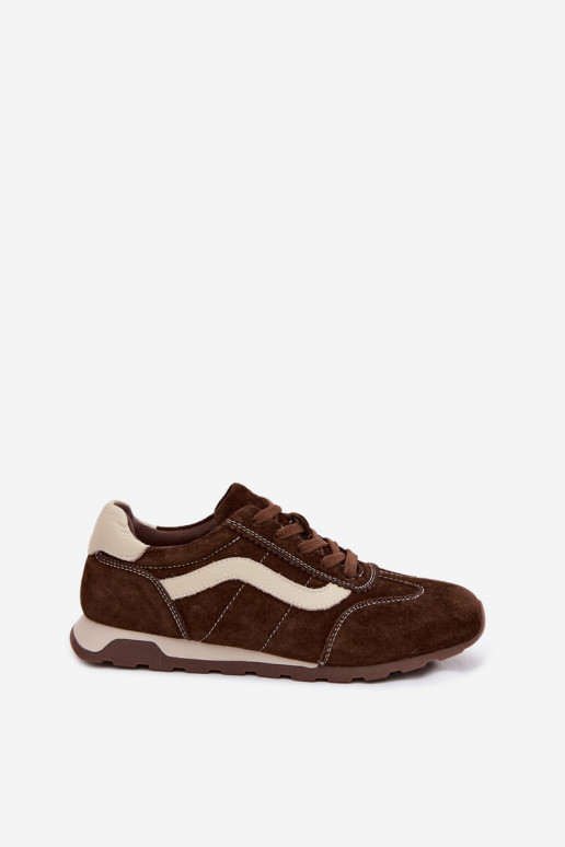 Heren sneakers met platform van kunstsuède chocolade kleur