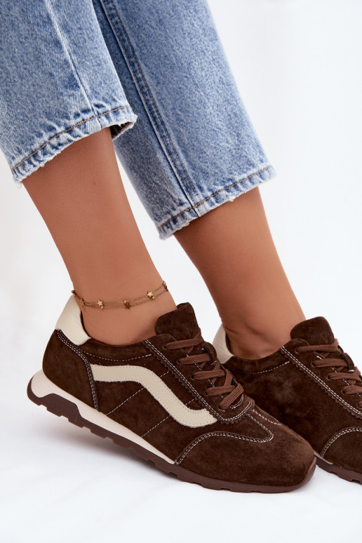 Heren sneakers met platform van kunstsuède chocolade kleur