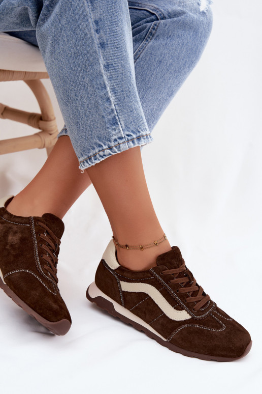 Heren sneakers met platform van kunstsuède chocolade kleur
