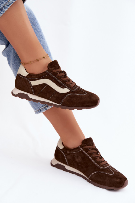 Heren sneakers met platform van kunstsuède chocolade kleur