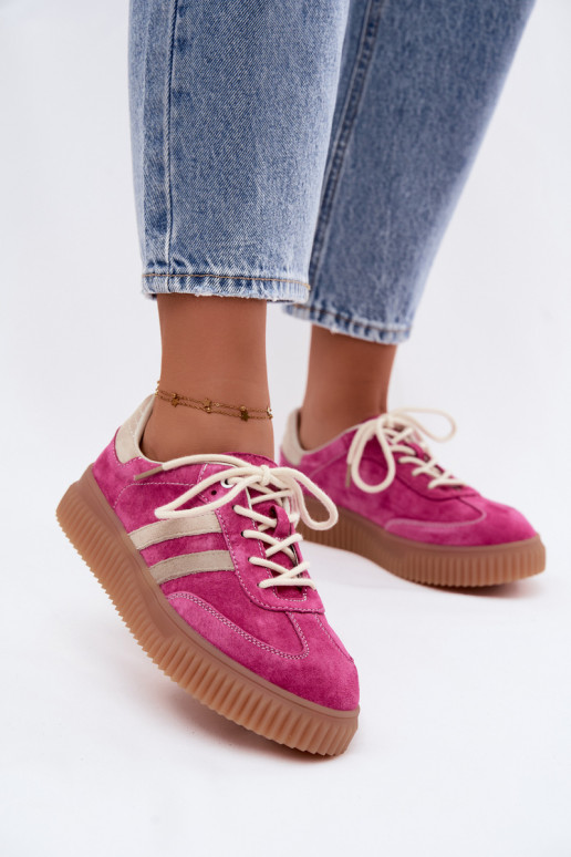 Heren sneakers met platform van kunstsuède roze-zand kleur