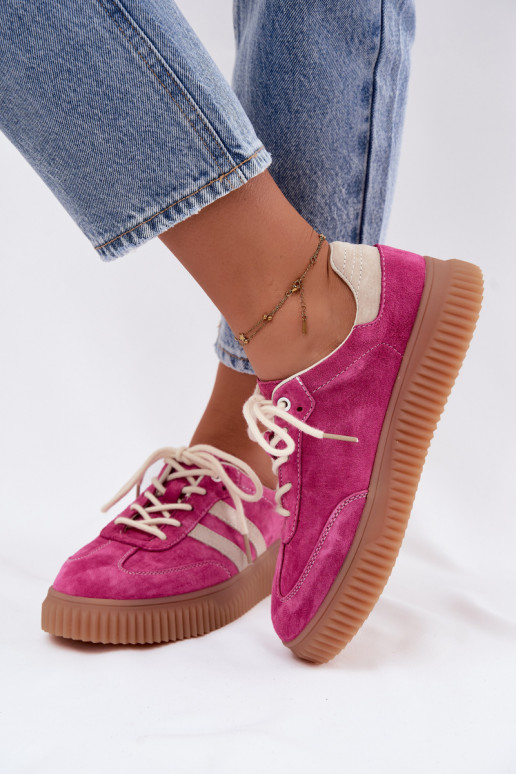 Heren sneakers met platform van kunstsuède roze-zand kleur