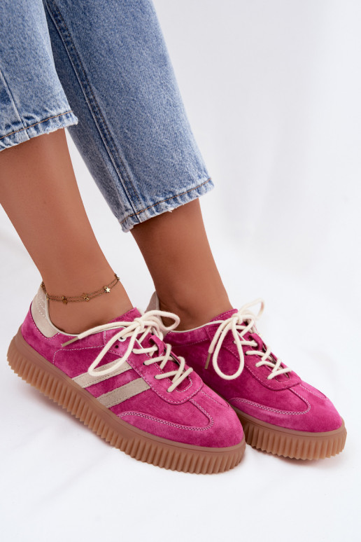 Heren sneakers met platform van kunstsuède roze-zand kleur
