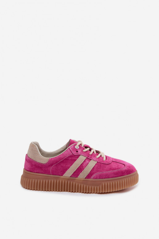 Heren sneakers met platform van kunstsuède roze-zand kleur