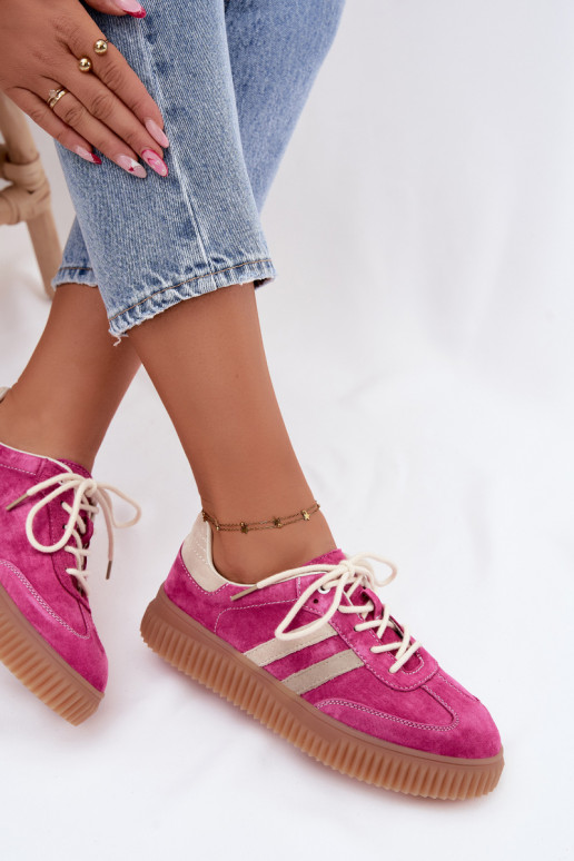 Heren sneakers met platform van kunstsuède roze-zand kleur