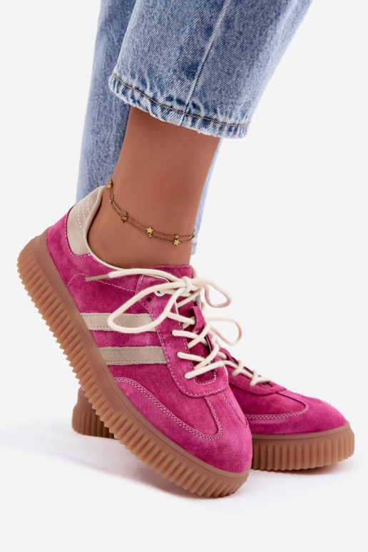 Heren sneakers met platform van kunstsuède roze-zand kleur