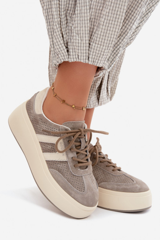 Sneakers model schoenen Dames met platform Met perforatie grijs Umbry