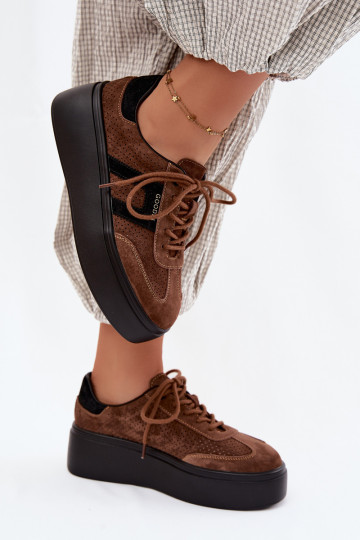 Sneakers model schoenen Dames met platform Met perforatie bruine kleur Umbry