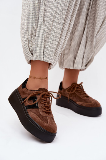 Sneakers model schoenen Dames met platform Met perforatie bruine kleur Umbry 2