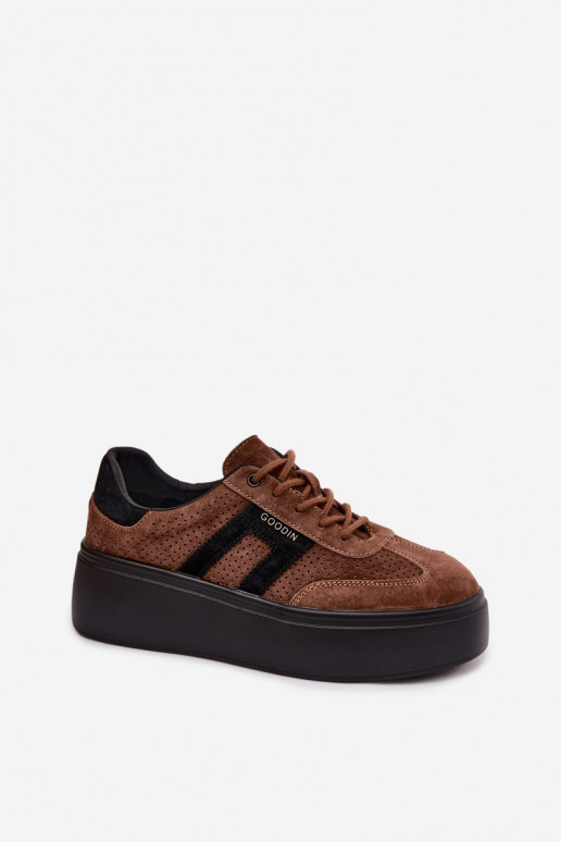 Sneakers model schoenen Dames met platform Met perforatie bruine kleur Umbry