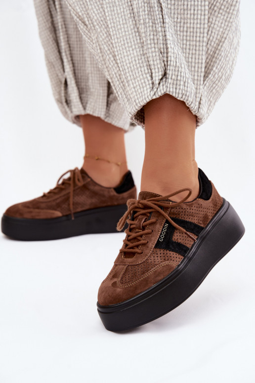 Sneakers model schoenen Dames met platform Met perforatie bruine kleur Umbry