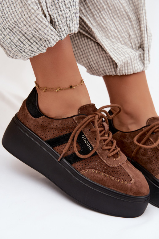 Sneakers model schoenen Dames met platform Met perforatie bruine kleur Umbry