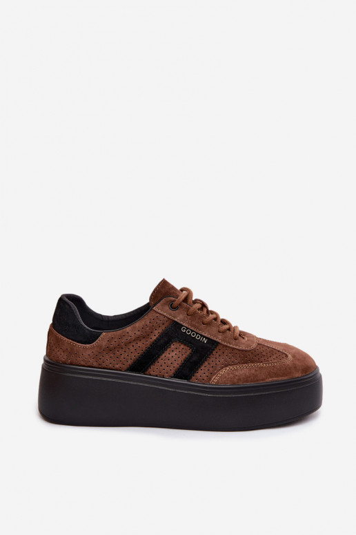 Sneakers model schoenen Dames met platform Met perforatie bruine kleur Umbry