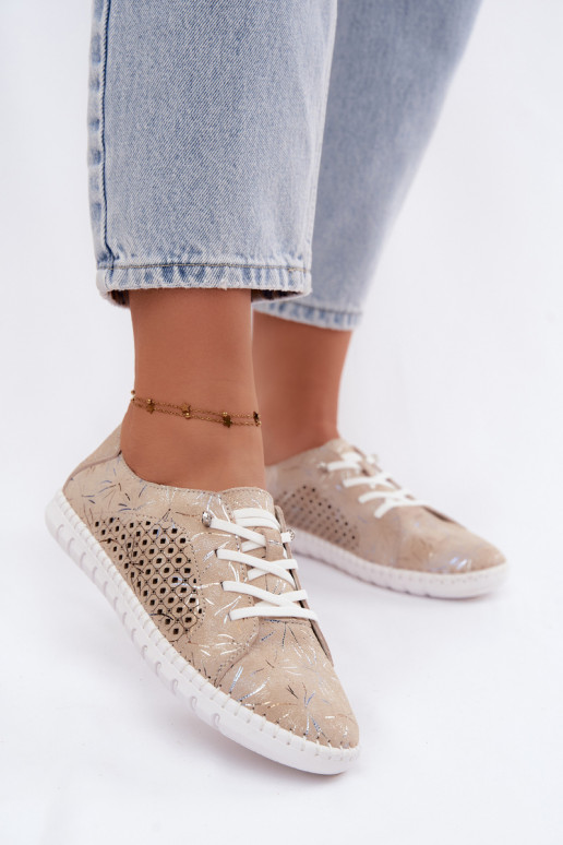 Zandkleurige patroon schoenen met uitsnijdingen van faux suede Tenebra