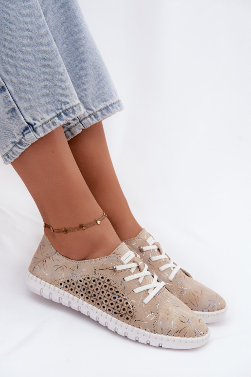 Zandkleurige patroon schoenen met uitsnijdingen van faux suede Tenebra