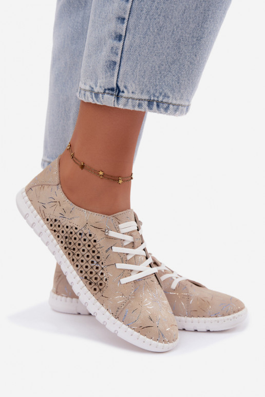 Zandkleurige patroon schoenen met uitsnijdingen van faux suede Tenebra