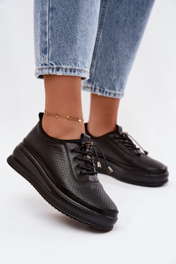 Zwarte dameschoenen met platform en perforatie Dalila 2