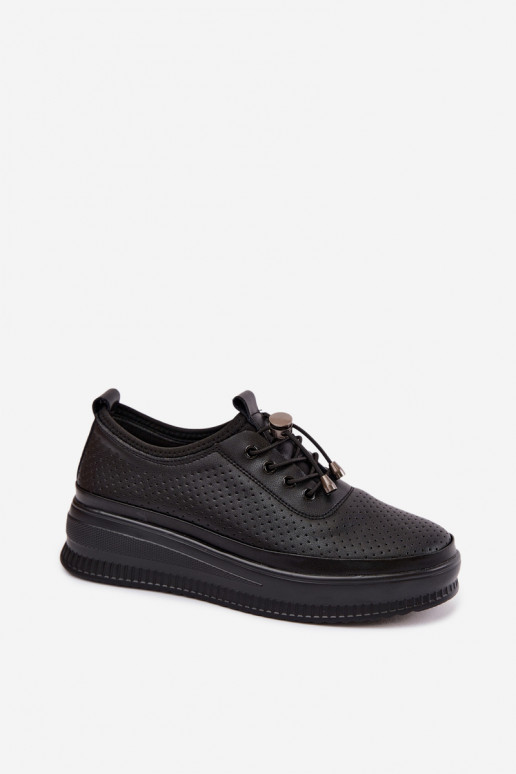 Zwarte dameschoenen met platform en perforatie Dalila