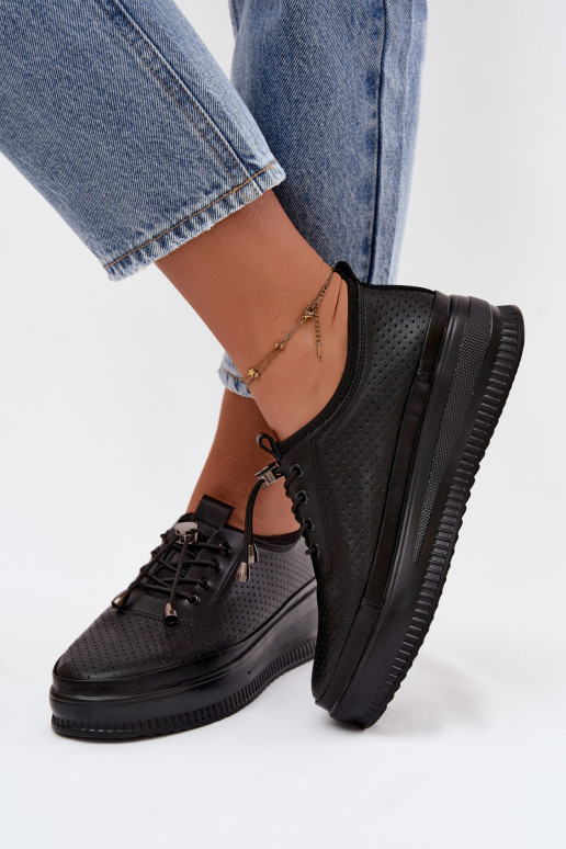 Zwarte dameschoenen met platform en perforatie Dalila