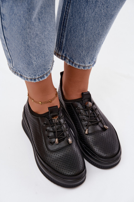 Zwarte dameschoenen met platform en perforatie Dalila