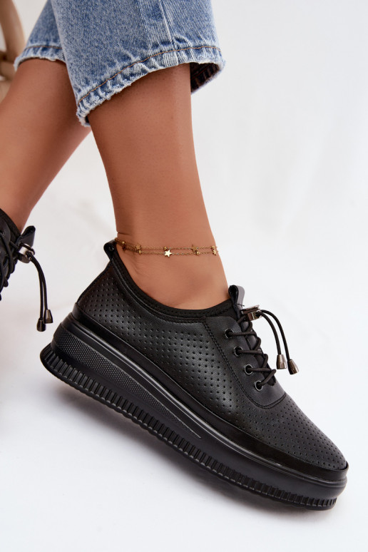 Zwarte dameschoenen met platform en perforatie Dalila