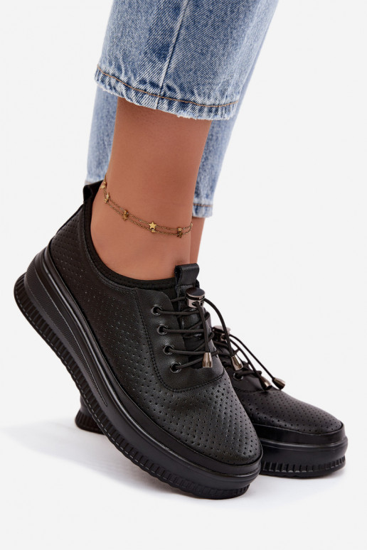 Zwarte dameschoenen met platform en perforatie Dalila