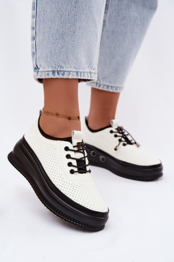 Witte dameschoenen met platform en perforatie Dalila 2