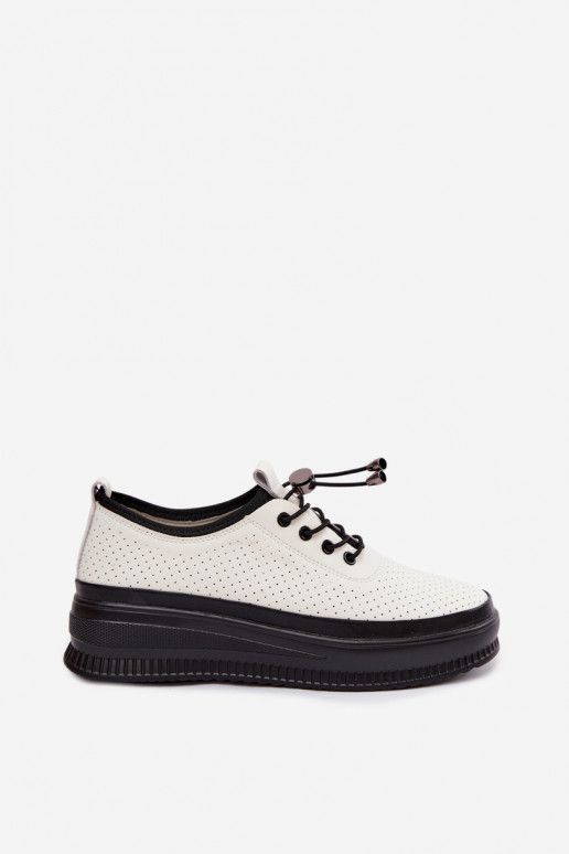 Witte dameschoenen met platform en perforatie Dalila