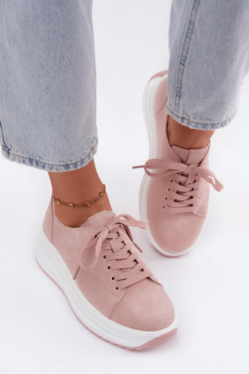 Roze dames sneakers van faux suede met platform Inaya