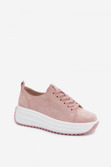 Leer van suède Sneakers model schoenen Dames met platform roze Inaya 2