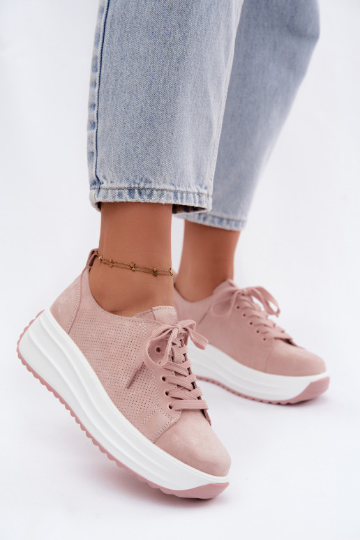 Leer van suède Sneakers model schoenen Dames met platform roze Inaya