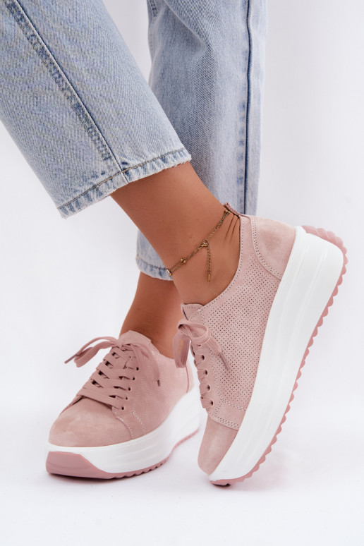 Leer van suède Sneakers model schoenen Dames met platform roze Inaya