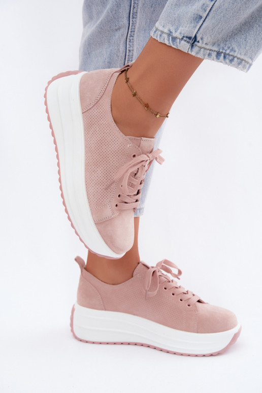 Leer van suède Sneakers model schoenen Dames met platform roze Inaya