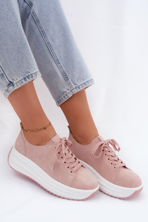 Leer van suède Sneakers model schoenen Dames met platform roze Inaya