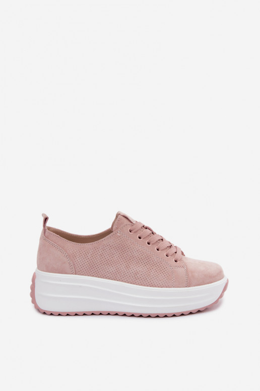 Roze dames sneakers van faux suede met platform Inaya