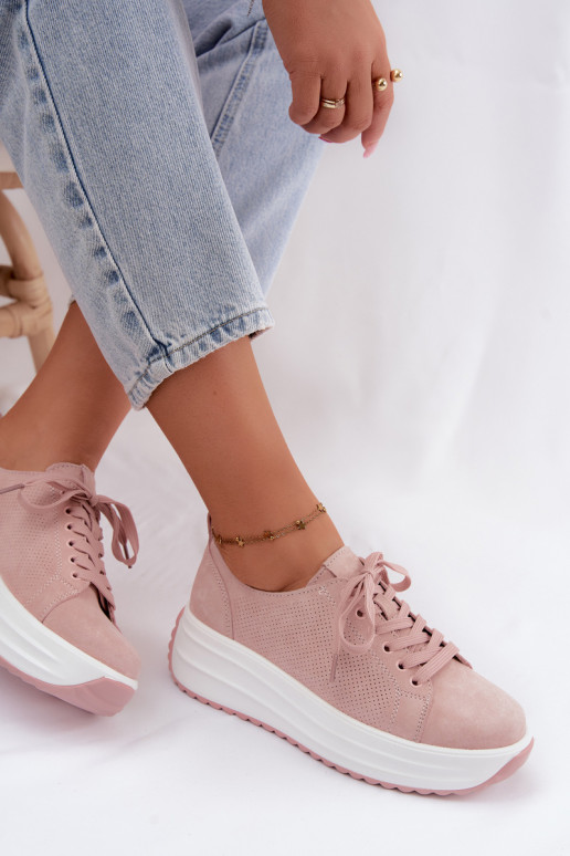 Leer van suède Sneakers model schoenen Dames met platform roze Inaya