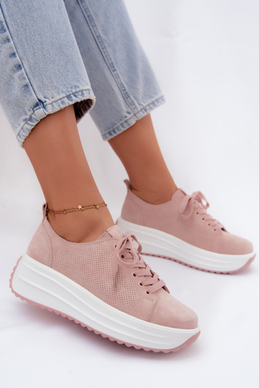 Leer van suède Sneakers model schoenen Dames met platform roze Inaya