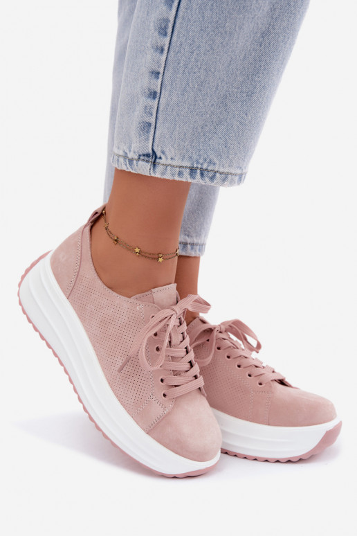Leer van suède Sneakers model schoenen Dames met platform roze Inaya