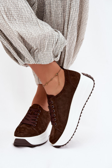 Leer van suède Sneakers model schoenen Dames met platform CzekoladoIne Inaya 2