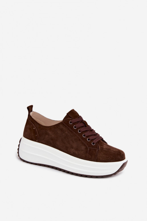 Leer van suède Sneakers model schoenen Dames met platform CzekoladoIne Inaya