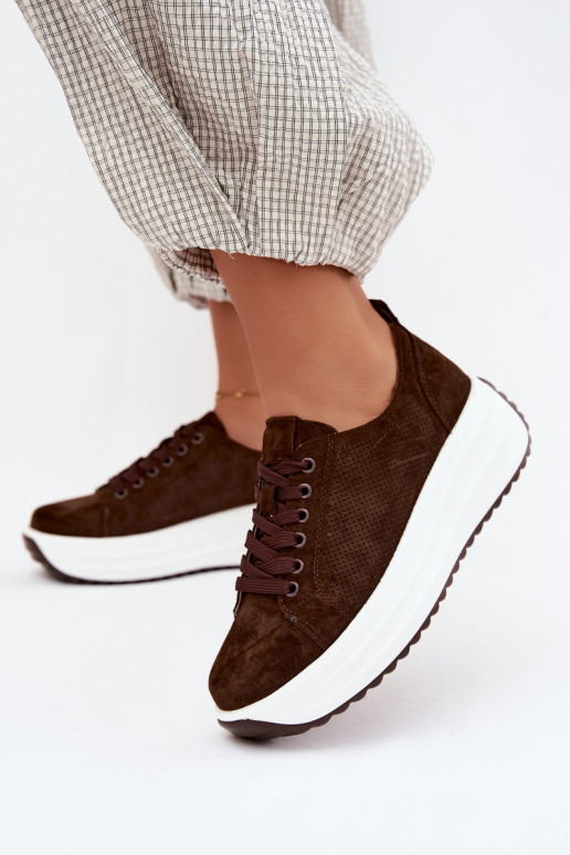 Chocoladekleurige dames sneakers van faux suede met platform Inaya