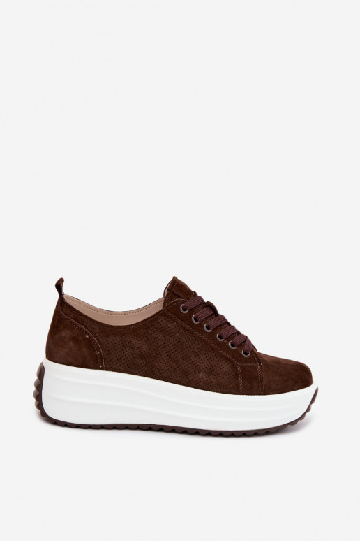 Chocoladekleurige dames sneakers van faux suede met platform Inaya