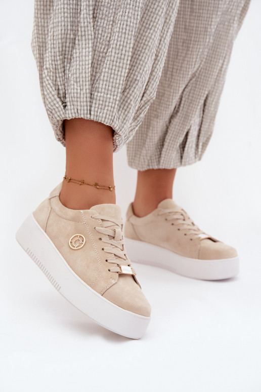 Leer van suède Sneakers model schoenen Dames met platform beige Dainty