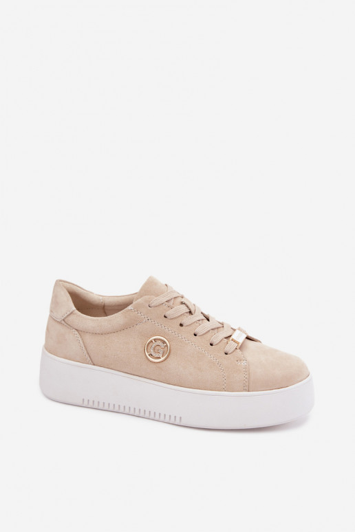 Zandkleurige dames sneakers van faux suede met platform Dainty
