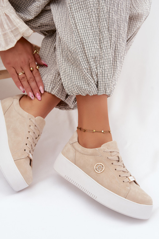 Leer van suède Sneakers model schoenen Dames met platform beige Dainty
