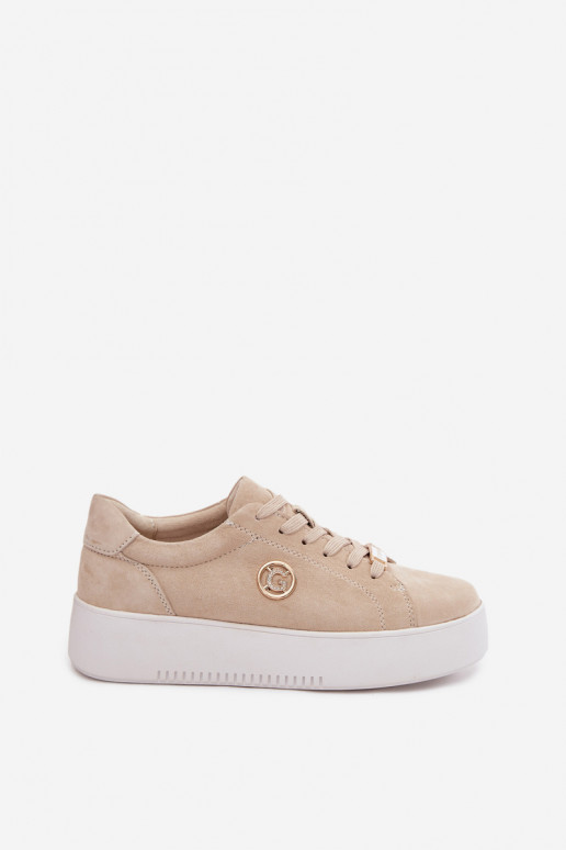 Leer van suède Sneakers model schoenen Dames met platform beige Dainty