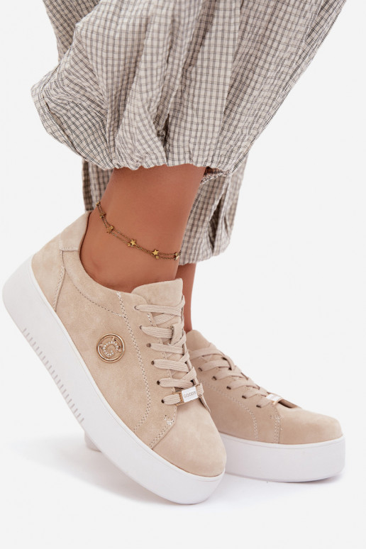 Leer van suède Sneakers model schoenen Dames met platform beige Dainty
