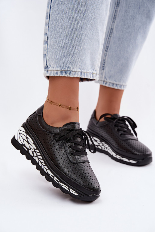Zwarte dameschoenen met uitsnijdingen en platform Morra