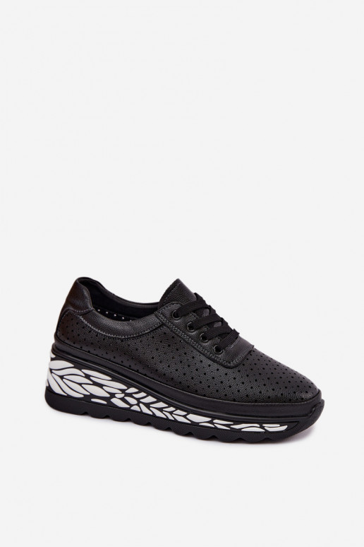 Zwarte dameschoenen met uitsnijdingen en platform Morra