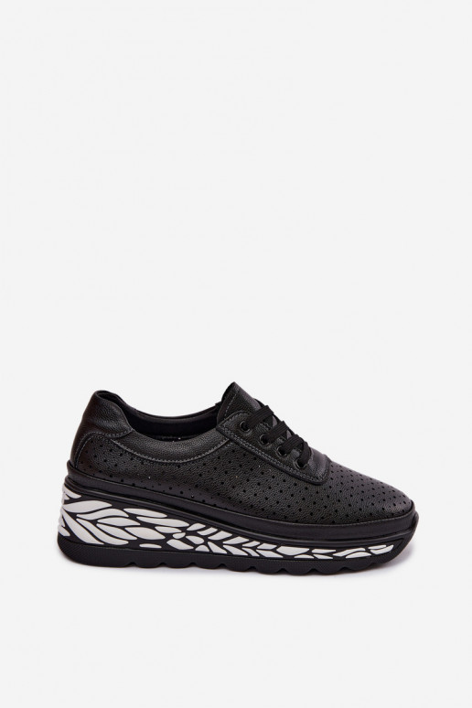 Zwarte dameschoenen met uitsnijdingen en platform Morra